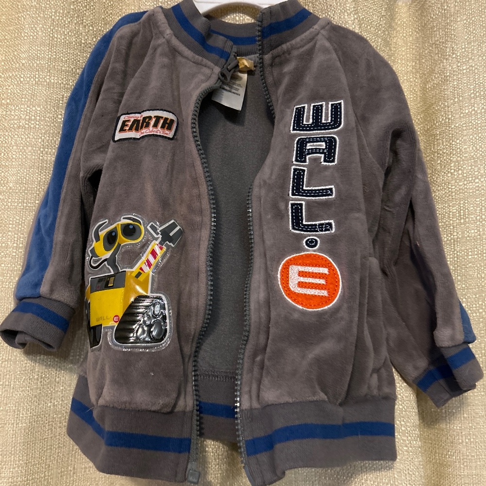 Wall-E Pixar disney jacket zip up size 24 months RARE Grey &  blue